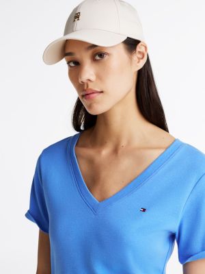 blauw slim fit t-shirt met v-hals voor dames - tommy hilfiger