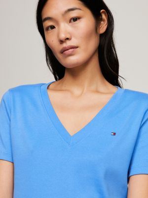 blue slim v-neck t-shirt for women tommy hilfiger