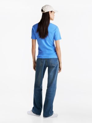 blau slim fit t-shirt mit v-ausschnitt für damen - tommy hilfiger