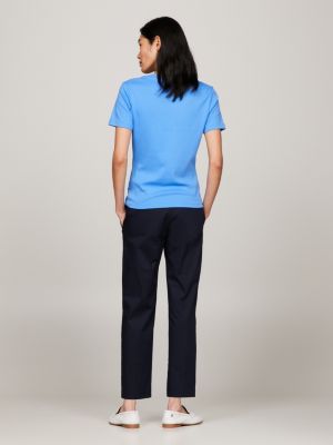 t-shirt ajusté à col en v bleu pour femmes tommy hilfiger