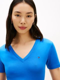 Flag Embroidery Slim V-Neck T-Shirt — Blue 2