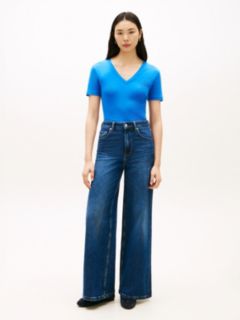 Flag Embroidery Slim V-Neck T-Shirt — Blue 3