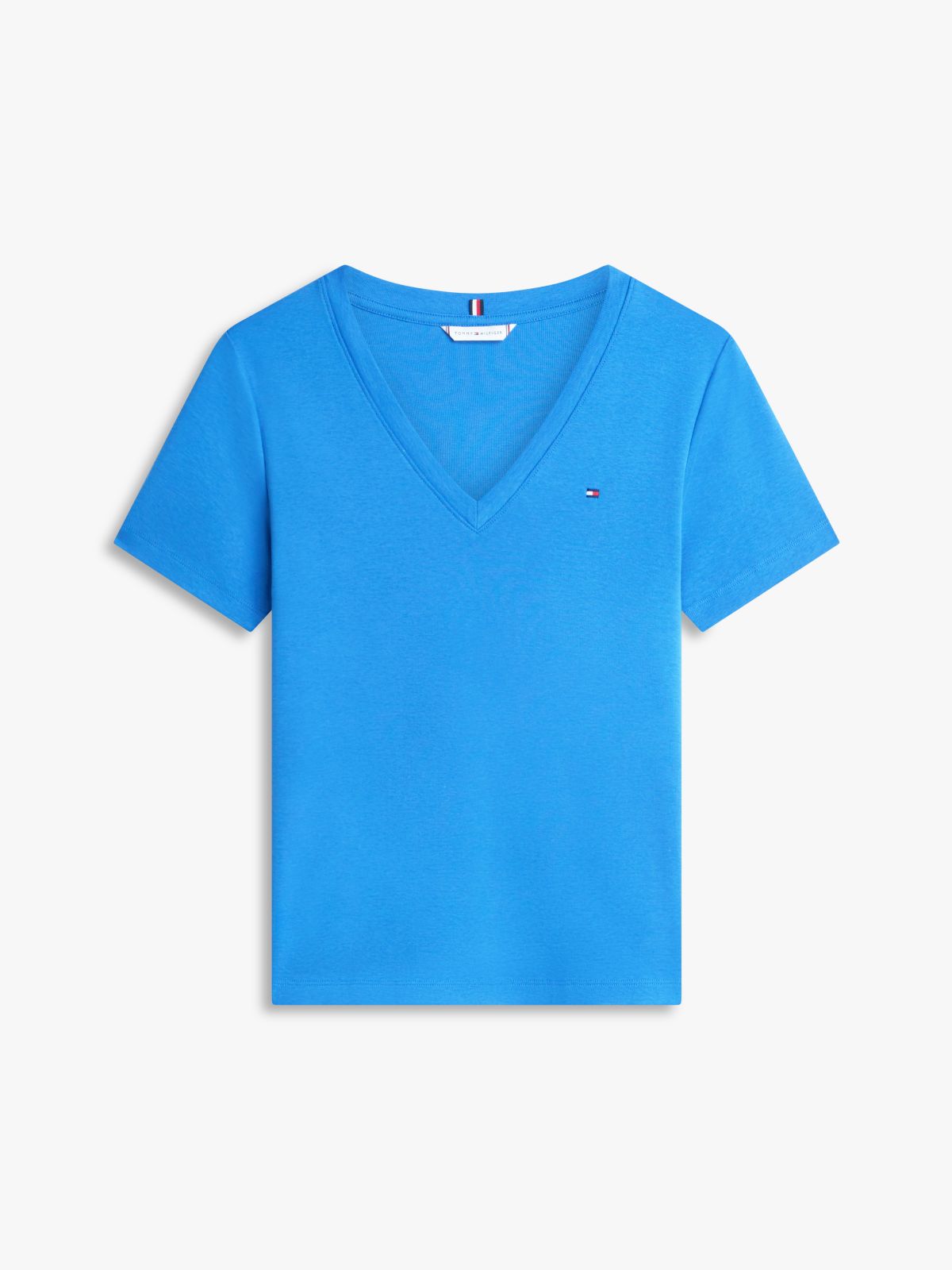 Flag Embroidery Slim V-Neck T-Shirt — Blue