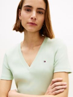 Flag Embroidery Slim V-Neck T-Shirt — Green 2
