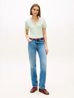 Flag Embroidery Slim V-Neck T-Shirt — Green 3