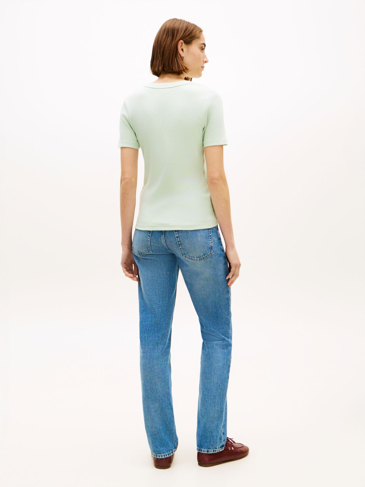 Flag Embroidery Slim V-Neck T-Shirt — Green