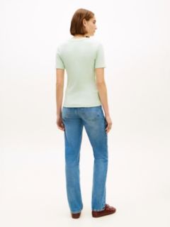 Flag Embroidery Slim V-Neck T-Shirt — Green 4