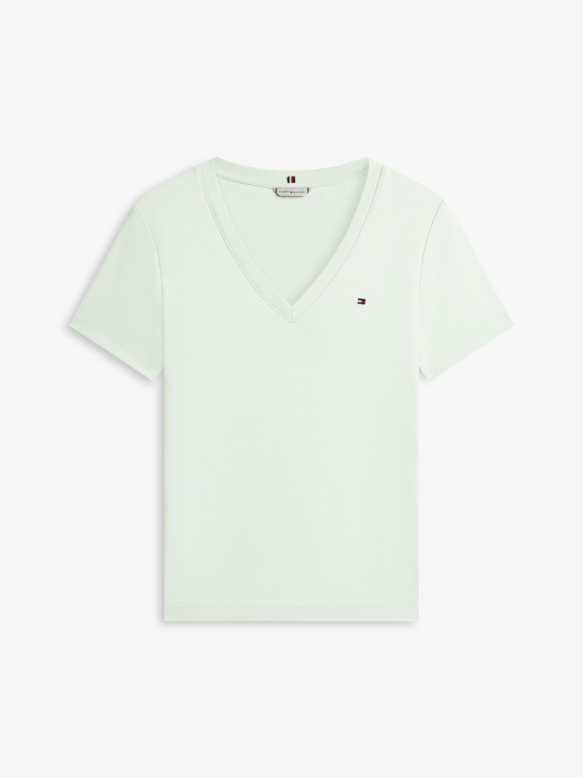 Flag Embroidery Slim V-Neck T-Shirt — Green