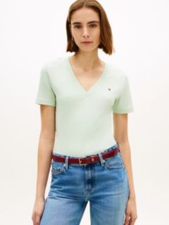 Flag Embroidery Slim V-Neck T-Shirt — Green 1