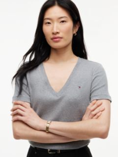 Flag Embroidery Slim V-Neck T-Shirt — Grey 3