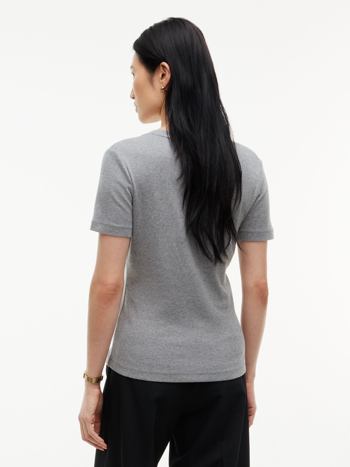 Flag Embroidery Slim V-Neck T-Shirt — Grey