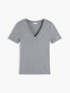 Flag Embroidery Slim V-Neck T-Shirt — Grey 5
