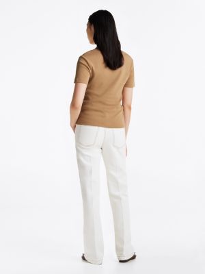 t-shirt slim fit con scollatura a v marrone da donne tommy hilfiger