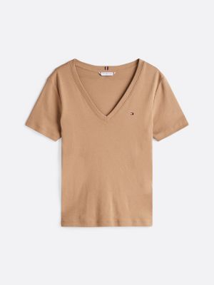 brown v-neck slim t-shirt for women tommy hilfiger