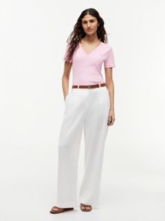 Flag Embroidery Slim V-Neck T-Shirt — Pink 2