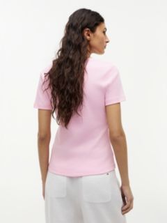 Flag Embroidery Slim V-Neck T-Shirt — Pink 4