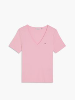 Flag Embroidery Slim V-Neck T-Shirt — Pink 6