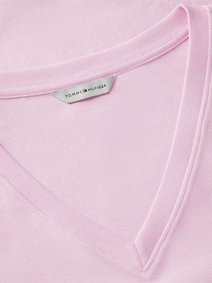 pink flag embroidery slim v-neck t-shirt for women tommy hilfiger