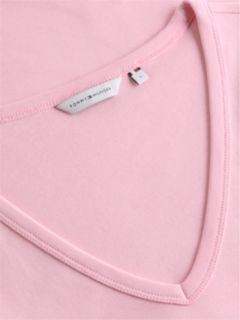Flag Embroidery Slim V-Neck T-Shirt — Pink 7