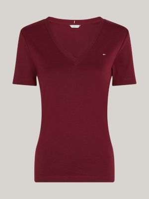 purple v-neck slim t-shirt for women tommy hilfiger