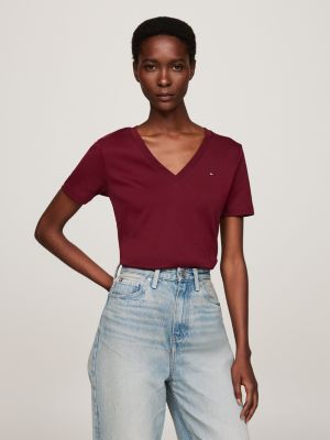 t-shirt ajusté à col en v purple pour femmes tommy hilfiger