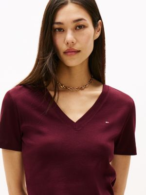 red v-neck slim t-shirt for women tommy hilfiger