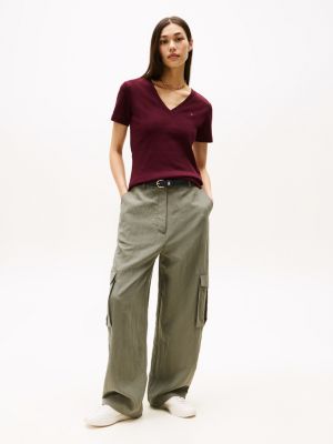 red v-neck slim t-shirt for women tommy hilfiger