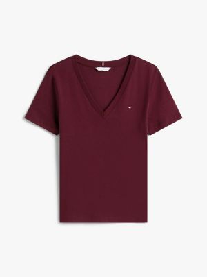 red v-neck slim t-shirt for women tommy hilfiger