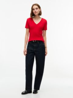 Flag Embroidery Slim V-Neck T-Shirt — Red 2