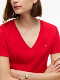 Flag Embroidery Slim V-Neck T-Shirt — Red 3