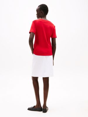 t-shirt ajusté à col en v rouge pour femmes tommy hilfiger