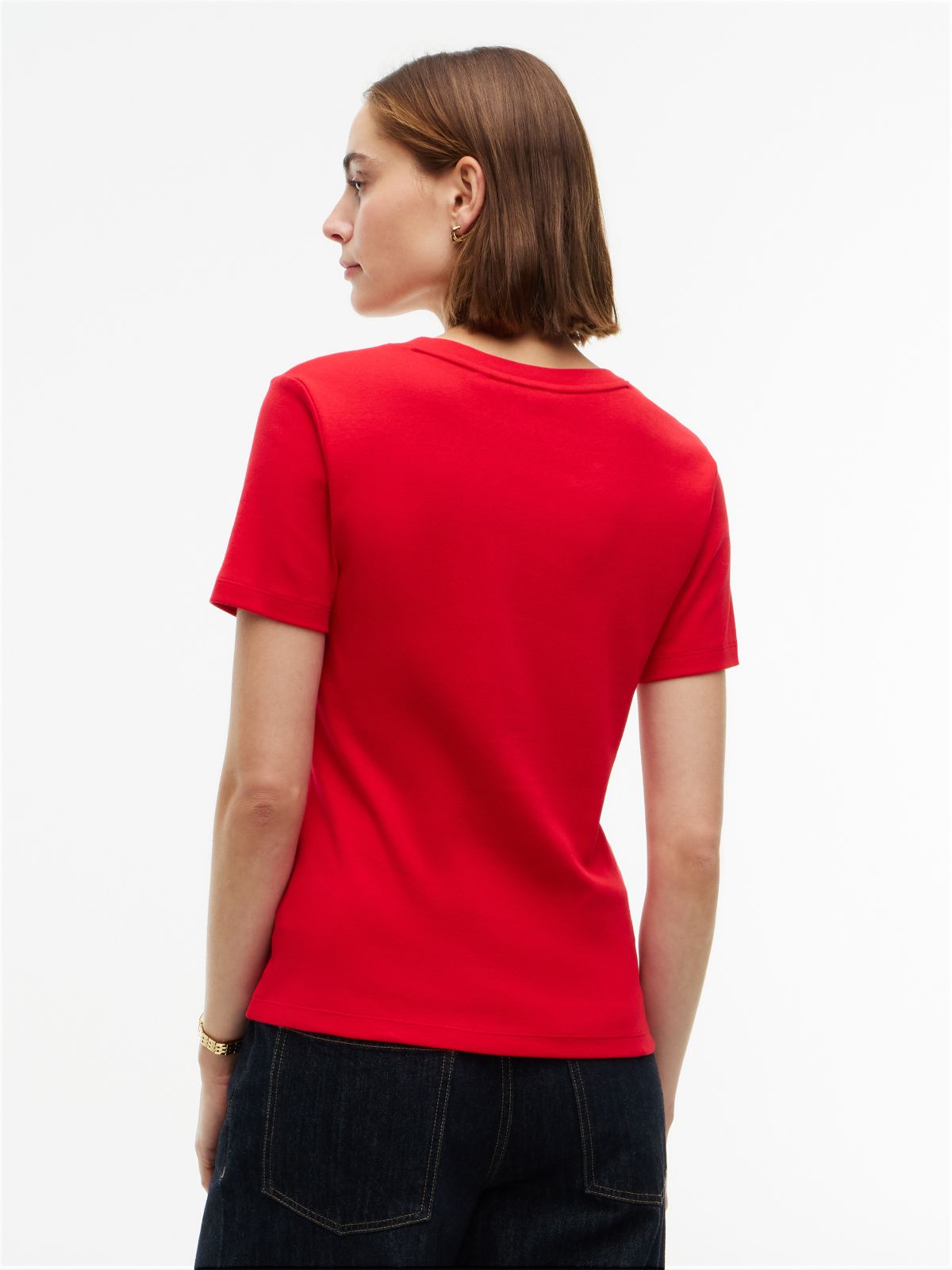 Flag Embroidery Slim V-Neck T-Shirt — Red