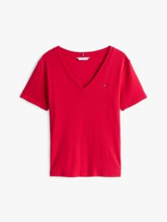 Flag Embroidery Slim V-Neck T-Shirt — Red 5