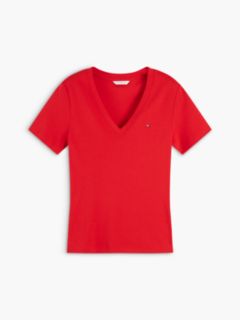 Flag Embroidery Slim V-Neck T-Shirt — Red 6