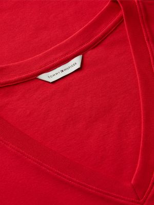 red slim v-neck t-shirt for women tommy hilfiger