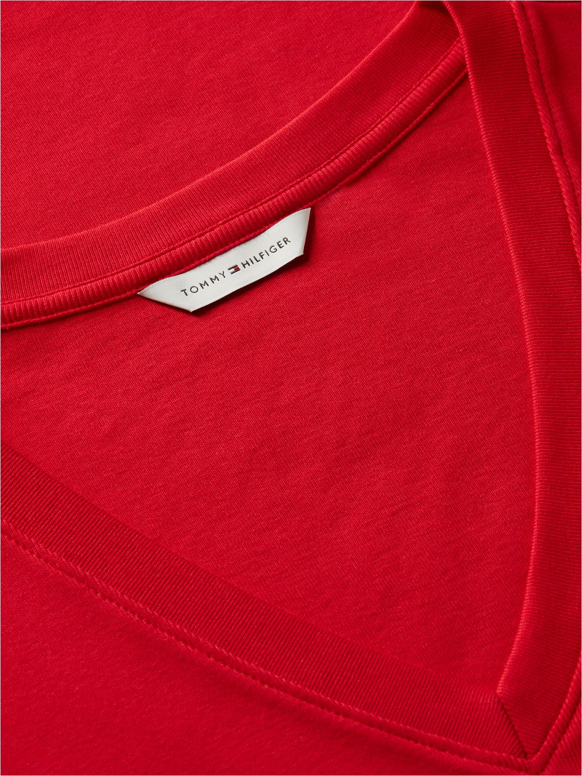 Flag Embroidery Slim V-Neck T-Shirt — Red