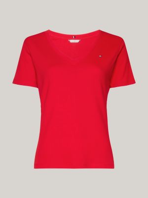 Rood t shirt v hals dames sale