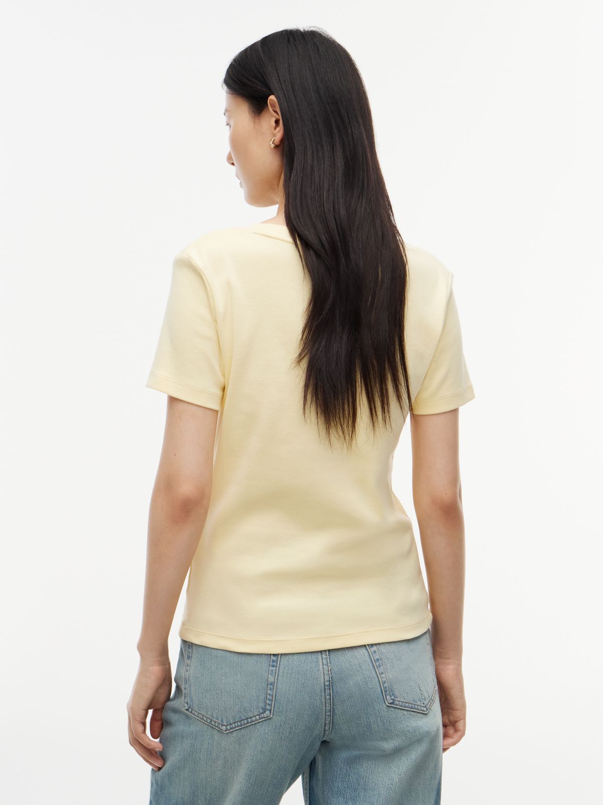 Flag Embroidery Slim V-Neck T-Shirt — Yellow