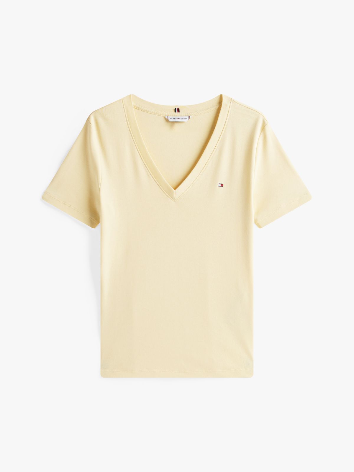 Flag Embroidery Slim V-Neck T-Shirt — Yellow