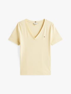 Flag Embroidery Slim V-Neck T-Shirt — Yellow 5