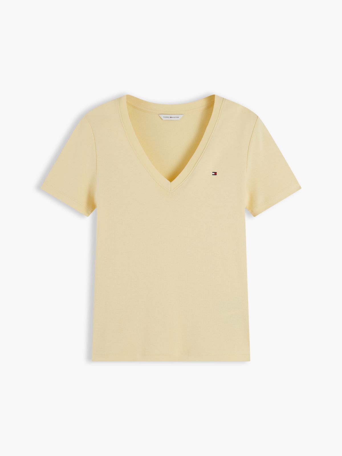 Flag Embroidery Slim V-Neck T-Shirt — Yellow