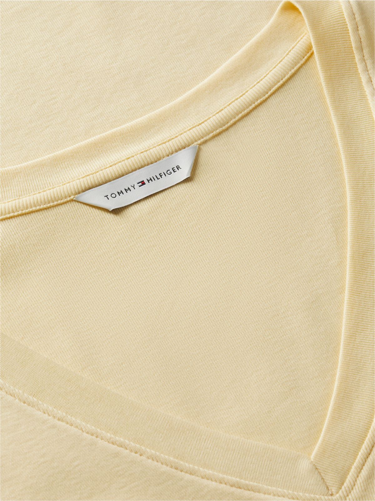 Flag Embroidery Slim V-Neck T-Shirt — Yellow