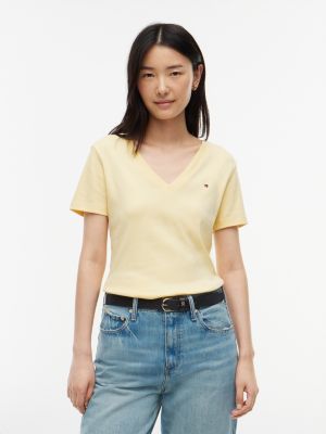 yellow slim v-neck t-shirt for women tommy hilfiger