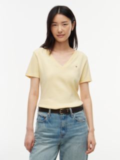 Flag Embroidery Slim V-Neck T-Shirt — Yellow 1