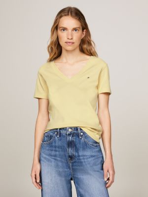 t-shirt ajusté à col en v yellow pour femmes tommy hilfiger