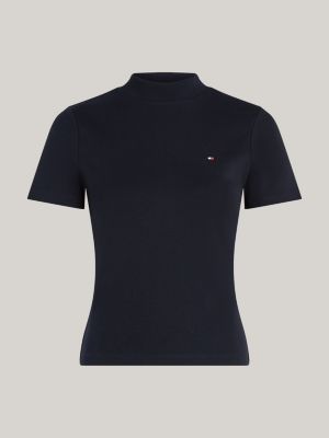 t-shirt slim fit con collo a lupetto blu da donne tommy hilfiger