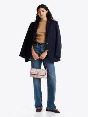 t-shirt ajusté à col cheminée marron pour femmes tommy hilfiger