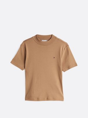 t-shirt slim fit con collo a lupetto marrone da donne tommy hilfiger