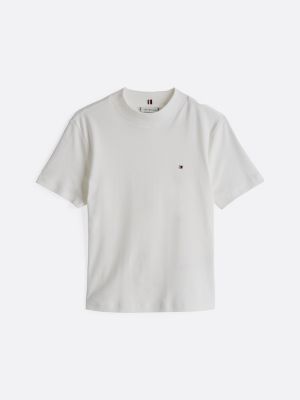 weiß slim fit t-shirt mit mock-rollkragen für damen - tommy hilfiger