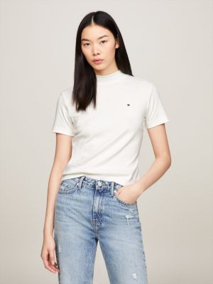 White Cropped Slim Fit T-Shirt